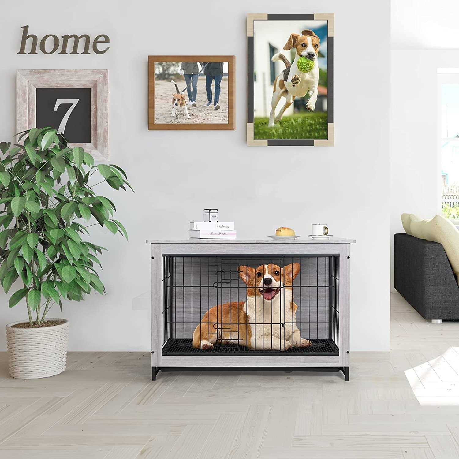 Arlopu Dog Crate Furniture Wooden End Table Indoor Dog Kennel - Nail Gallerys