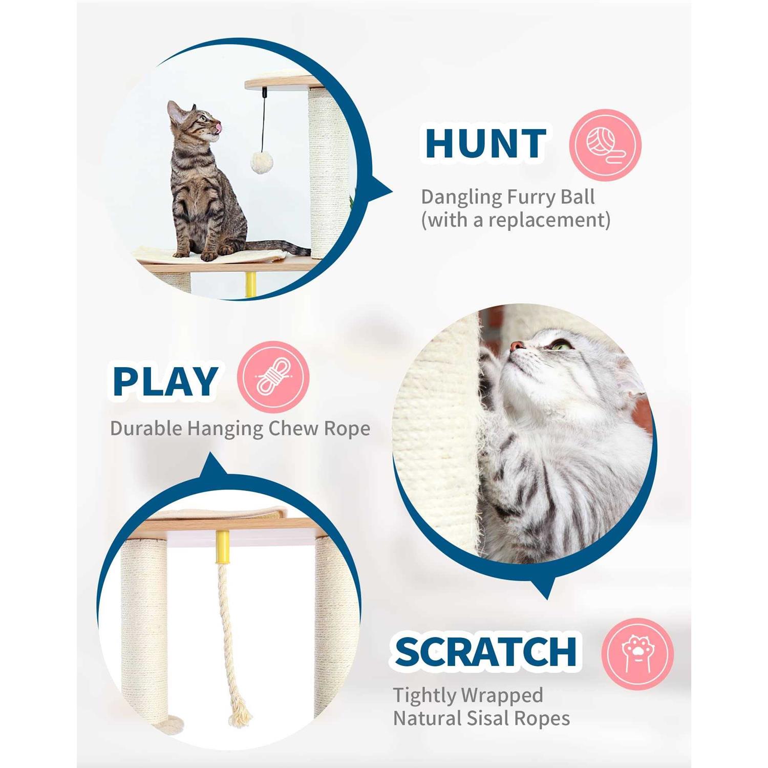 MADE 4 PETS Made4Pets Cat Tree for Indoor Cats Modern Cat Tower 65 Tall Wood Kitten Condo with Hammock for Small Large Cats - Nail Gallerys