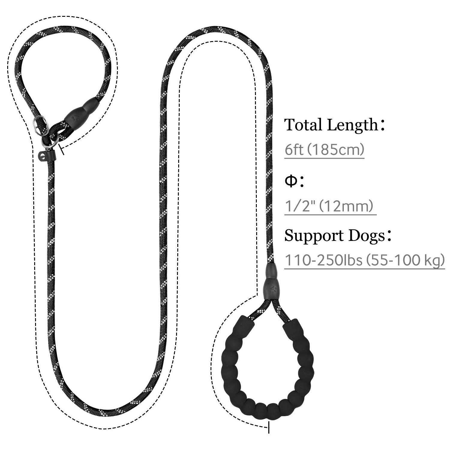 TagME 6 FT Slip Lead Dog Leash,12 colors,Reflective Strong Rope Slip Leash with Padded Handle,Durable No Pulling Pet Training Leash Dogs - Nail Gallerys