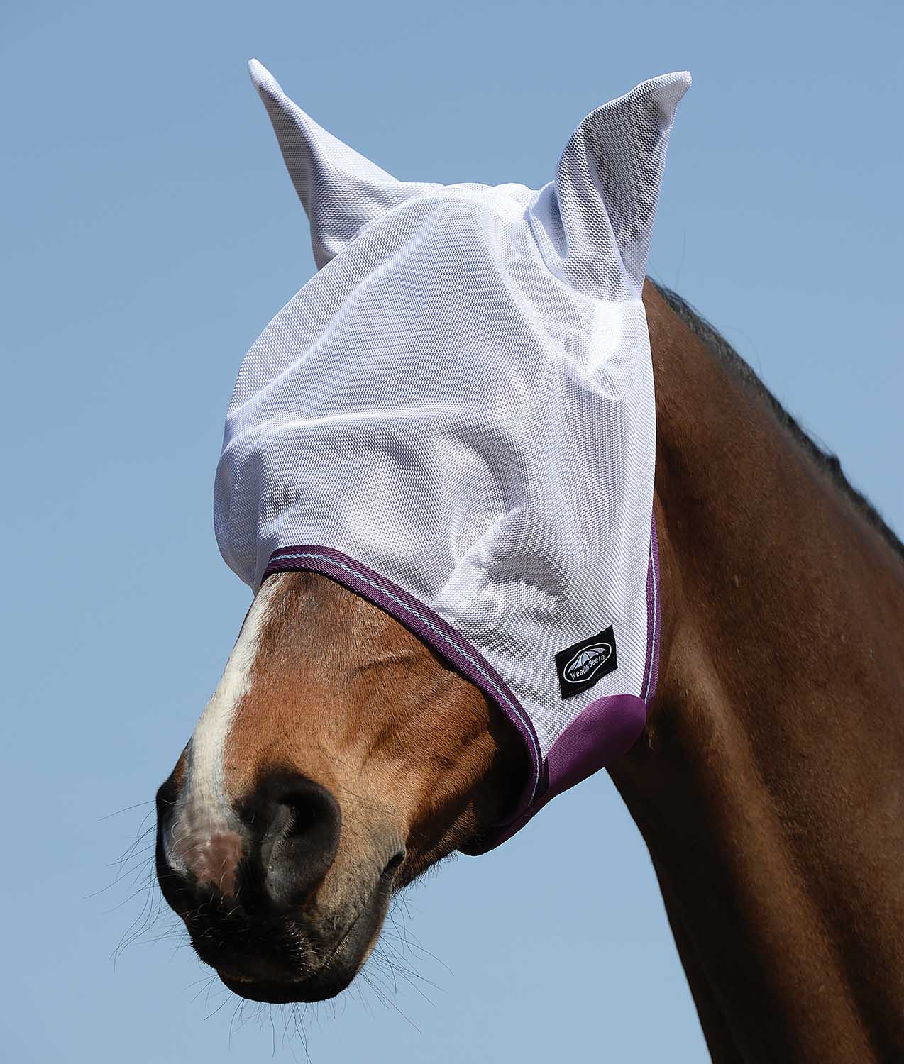 WeatherBeeta ComFITec Airflow Horse Fly Mask with Ears, White/Violet/Blue - Nail Gallerys
