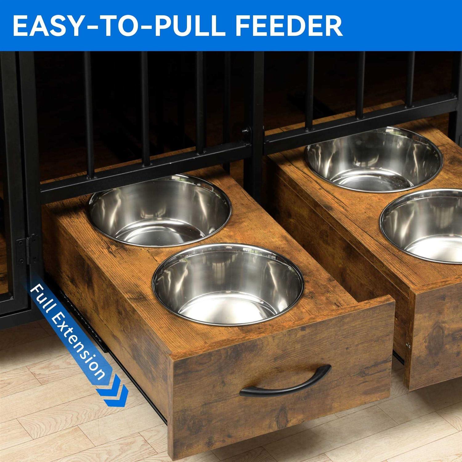 Dextrus Dog Crate Furniture Large Breed with Dog Feeder 74.8 inch inch Wooden Dog Kennel Furniture Indoor Heavy Duty Dog Crate with Drawers - Nail Gallerys