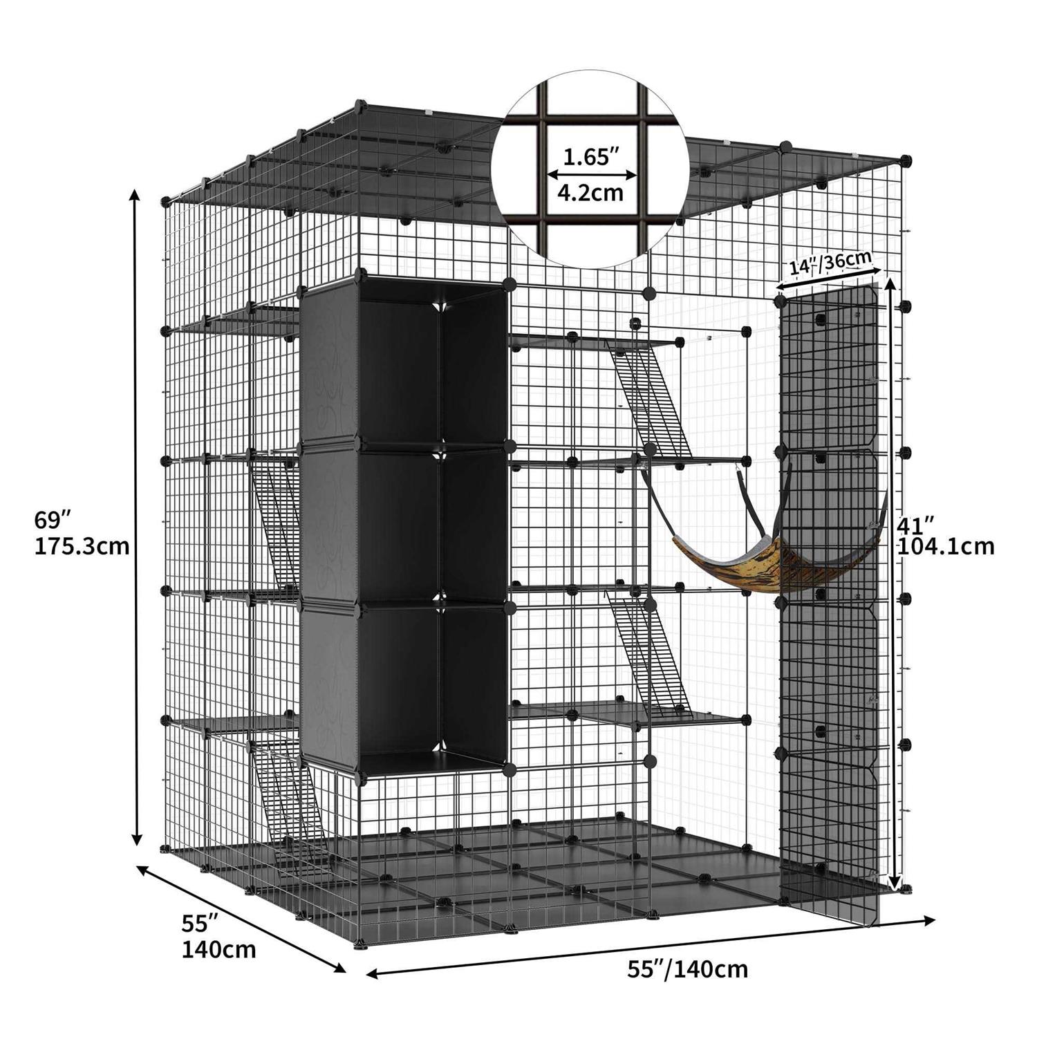 Dextrus 5-Tier Metal Cat Cage with Cube Storage,DIY Indoor Catio Enclosure Spacious Cat Playpen with Hammock - Nail Gallerys