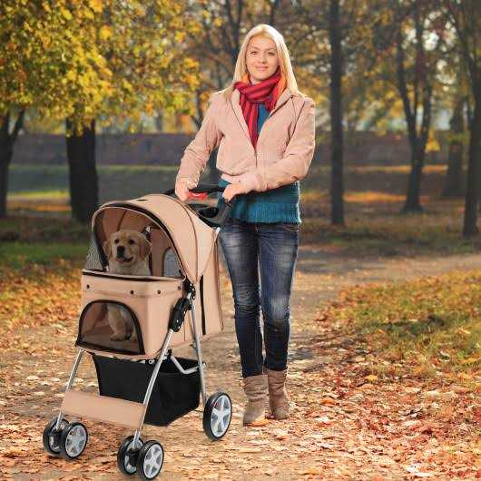 Costway Foldable 4-Wheel Pet Stroller with Storage Basket - Nail Gallerys
