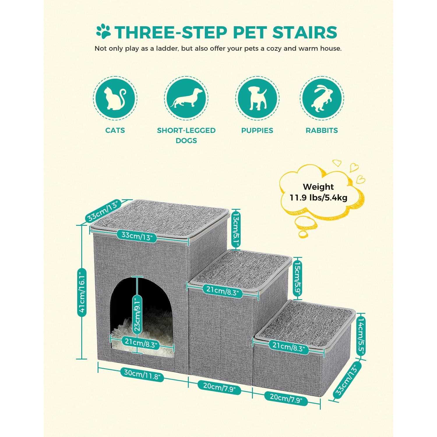 Pawz Road Dog Step Stair 3 Steps Storage Ladder 16 inch Pet stairs for Small and Medium Dogs - Nail Gallerys