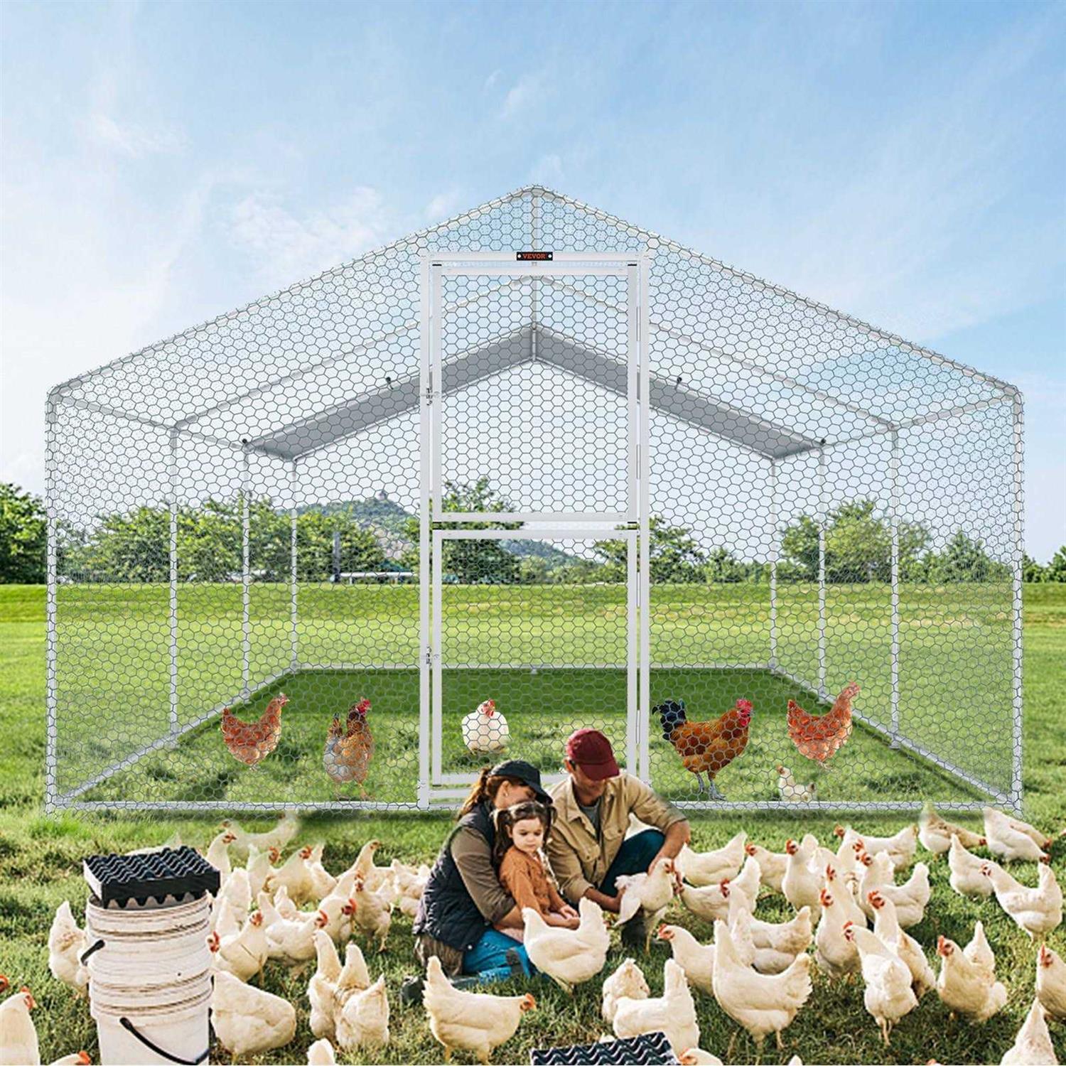 VEVOR Large Metal Chicken Coop with Run Walkin Poultry Cage for Yard Waterproof Cover - Nail Gallerys