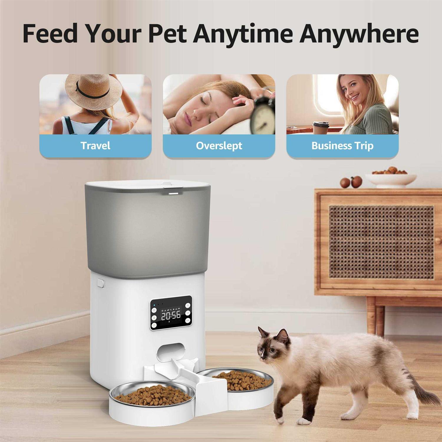 Bueteka Automatic Food Dispenser with Splitter & Stainless Bowls Cat & Dog Feeder - Nail Gallerys