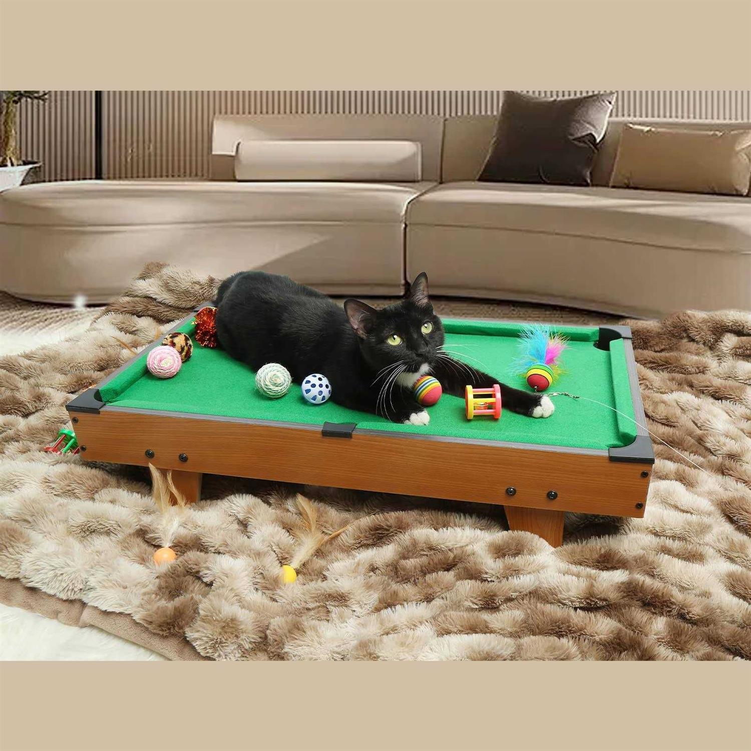 Hora de Lima Mini Pool Table for Cat Billiards Table Board Games for Cat with Interactive Cat Feather Teaser - Nail Gallerys