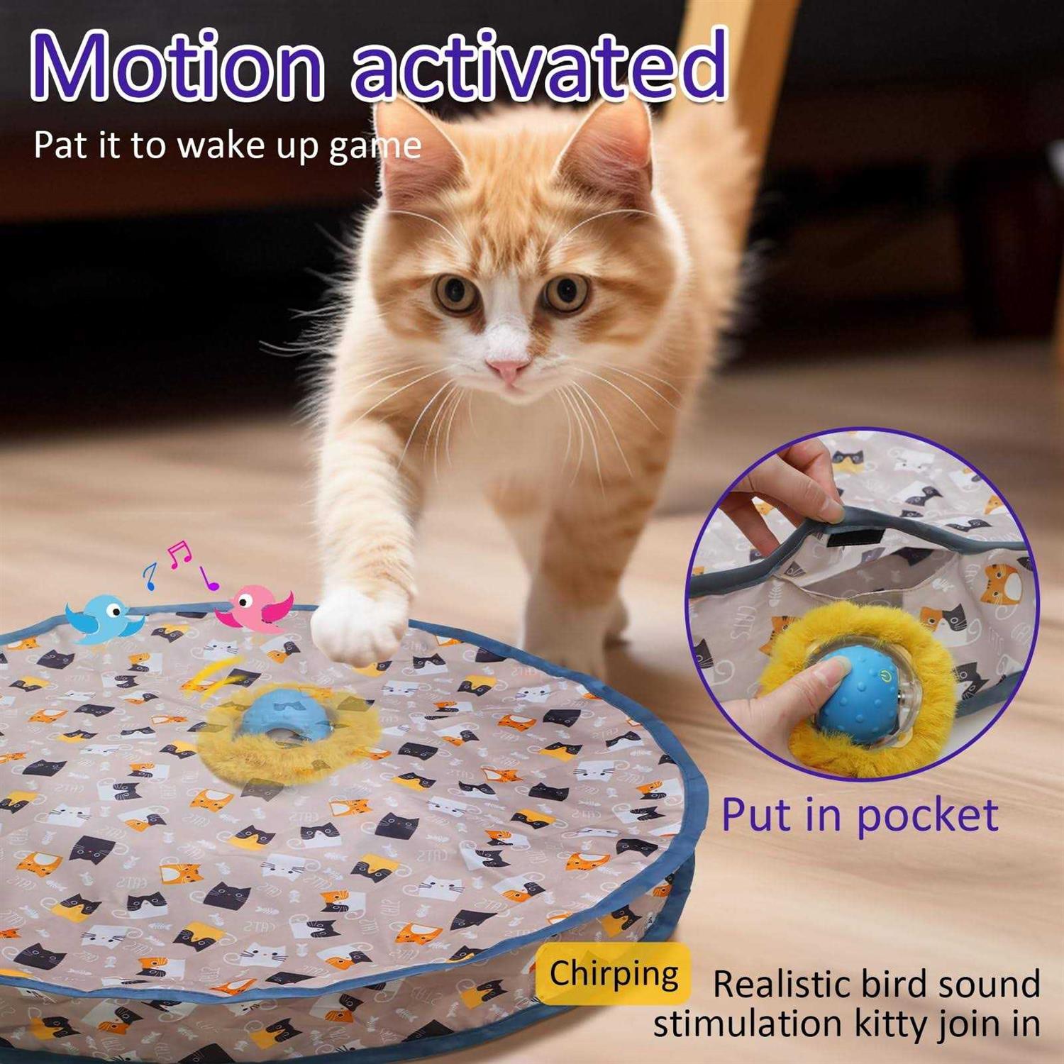 Giociv Interactive Cat Toys Ball Fast Rolling in Pouch, Motion Activate Chirping Cat Toy Hide and Seek Mouse Catching Game - Nail Gallerys
