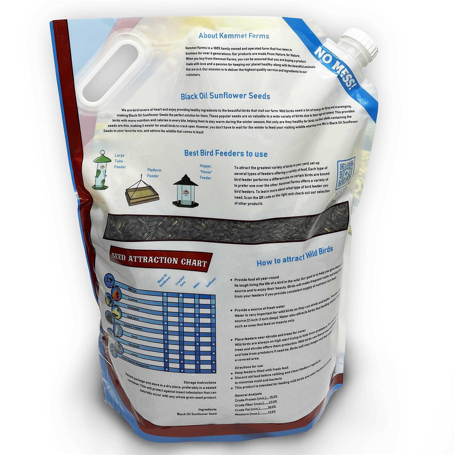 KEMMET FARMS Premium Bird Food Black Oil Sunflower Seeds for Birds Easy No Spill Pour Spout W/Screwable Cap for Storage - Nail Gallerys