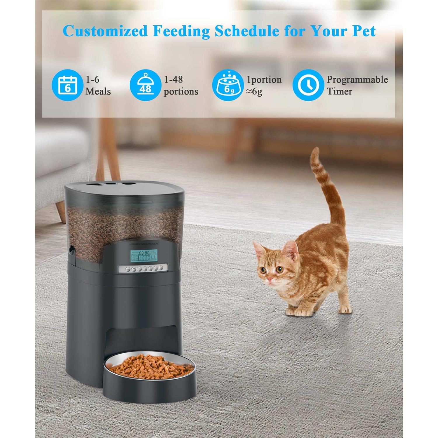 Cat Feeder HoneyGuaridan 4.5l Automatic Pet Feeder for Dogs Food Dispenser Auto Cat Feeder 6 Meal Portion Control - Nail Gallerys