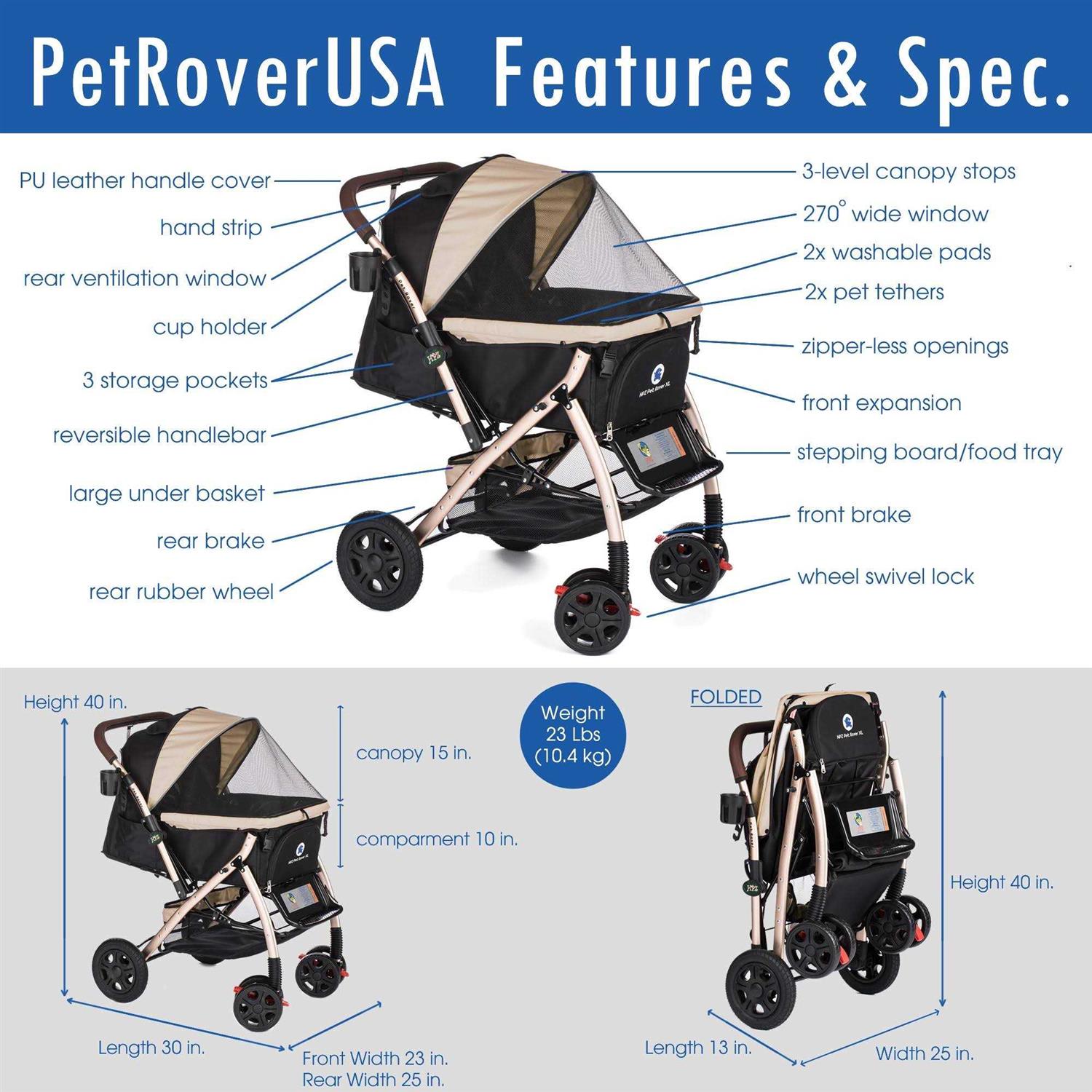 Pet Rover Extra Long Premium Pet Stroller - Nail Gallerys