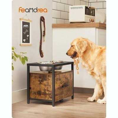 Feandrea Elevated Dog Bowls for Large Dog Dog Feeder Raised Bowl Stand with Storage Drawer 2 Bowls Rustic Brown and Black - Nail Gallerys