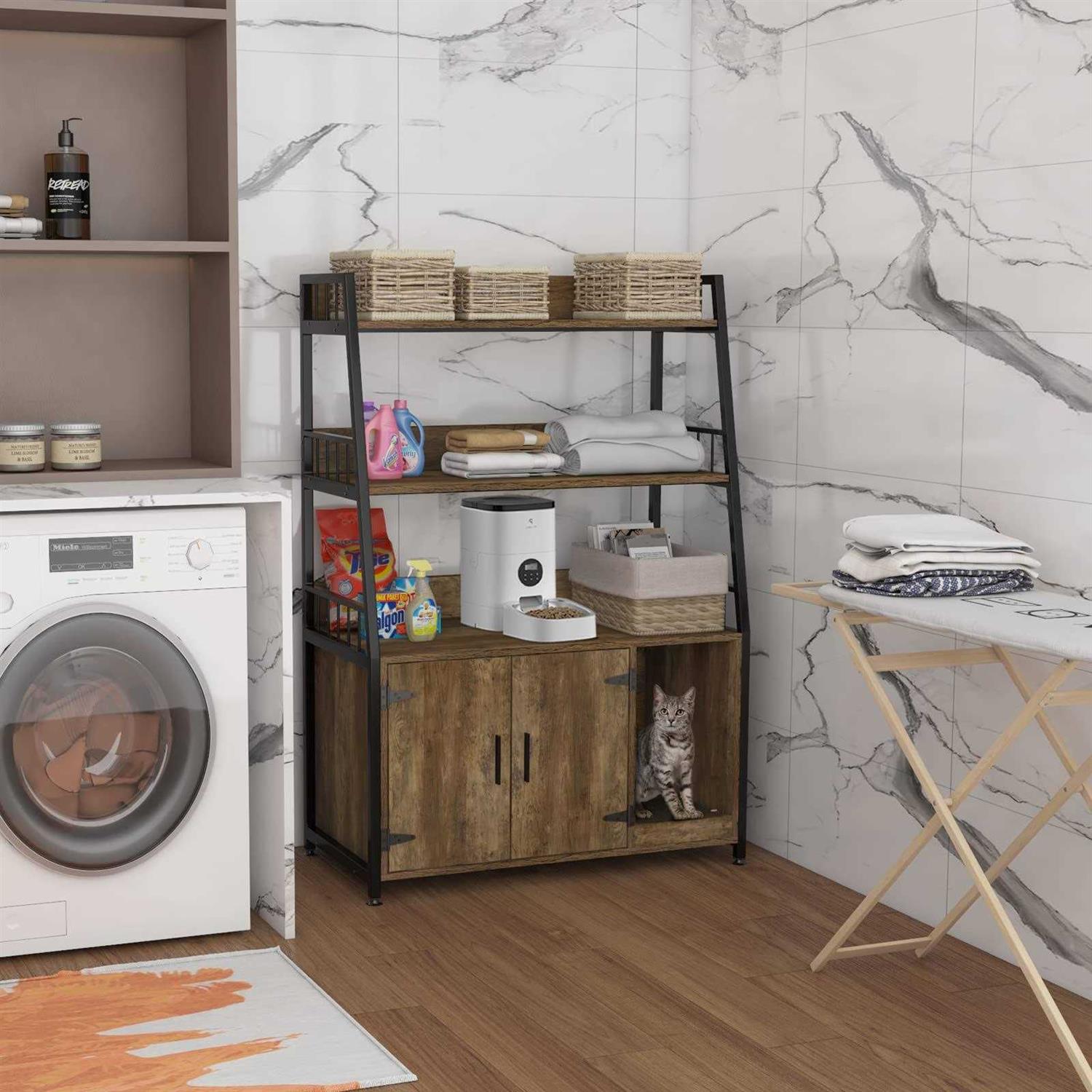 GDLF Large Hidden Cat Litter Box Enclosure Furniture with Shelf Wood Sturdy Cat Washroom Storage with Scratch - Nail Gallerys