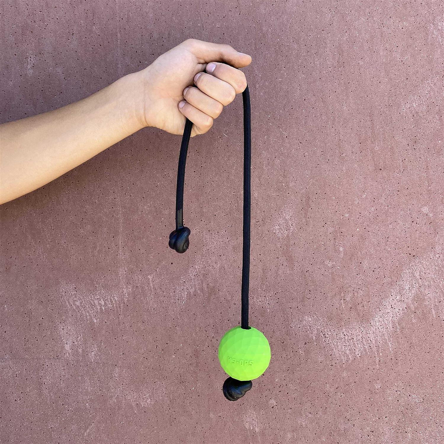 K9 Ops Dog Ball on a Rope moki Tug Toy Solid Rubber Fetch Training Reward - Nail Gallerys