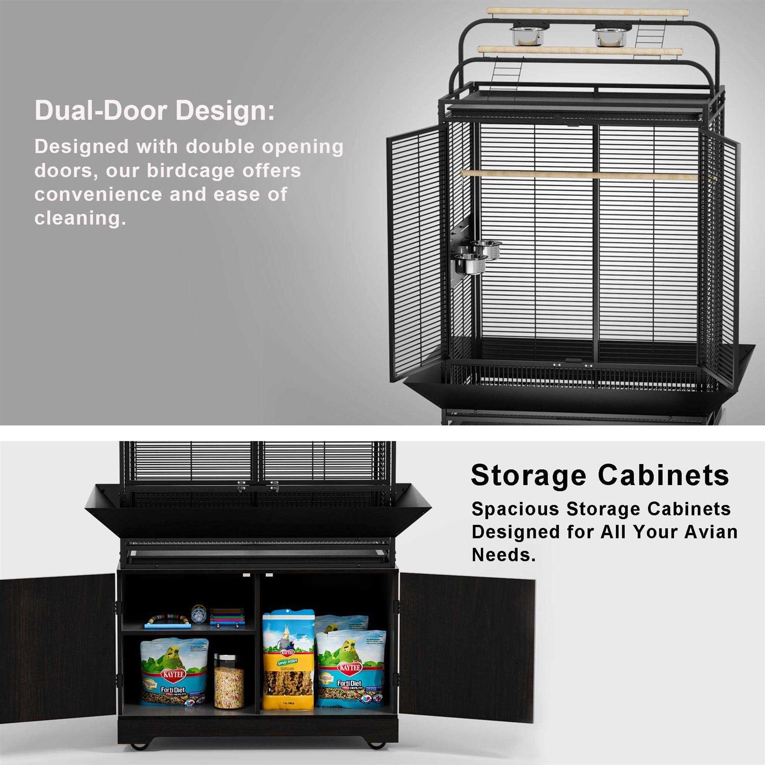 Gdlf 71-Inch Bird Cage with Play Top And Rolling Storage Cabinet Extra Large with Cover - Nail Gallerys