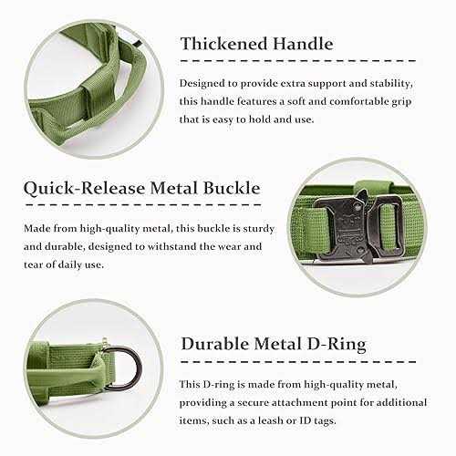 Tactical Dog Collar, Adjustable Military Training Nylon Dog Collar with Control Handle and Heavy Quick-Release Metal Buckle for Small Medium Large - Nail Gallerys