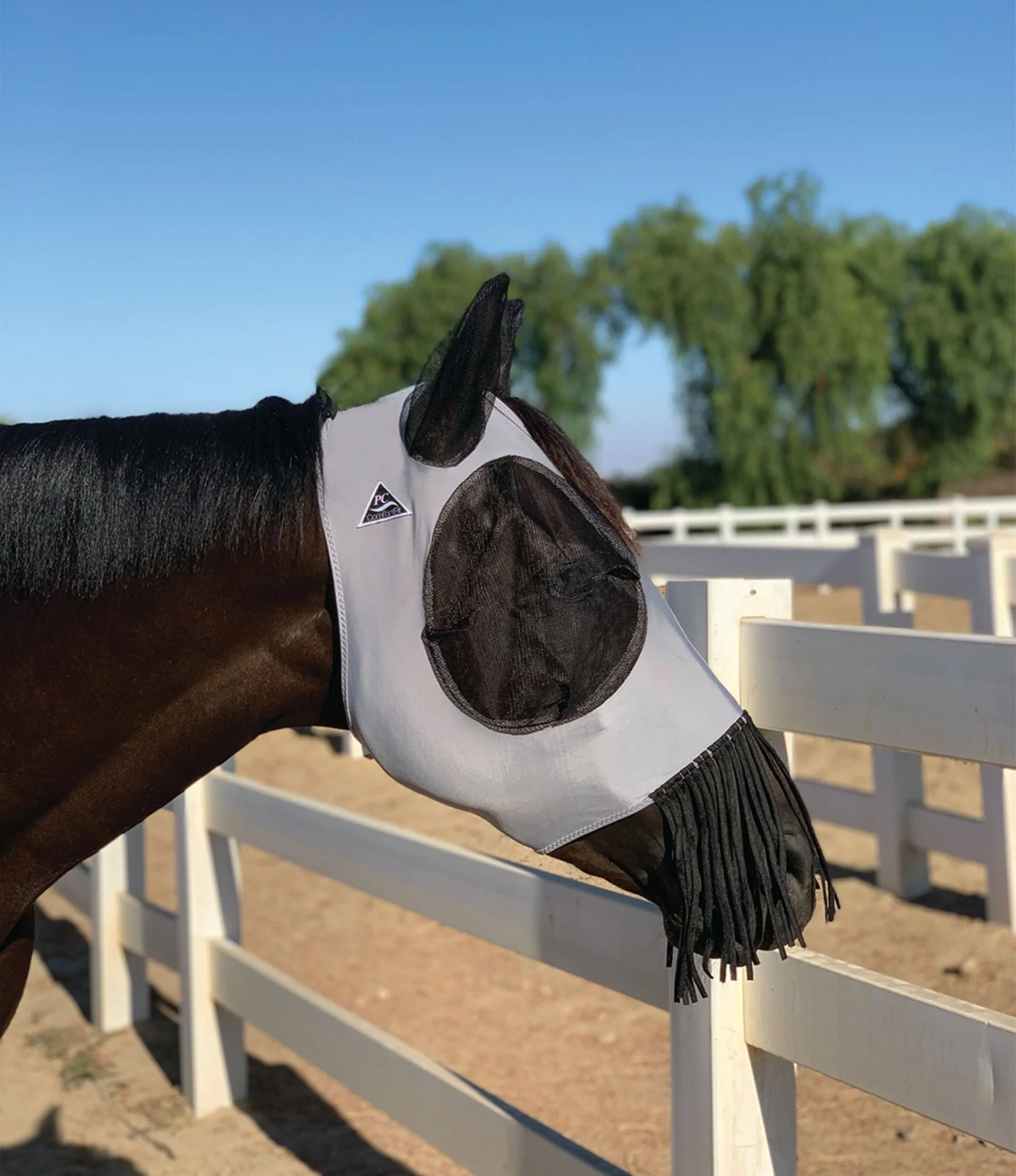 Professional's Choice Comfort-Fit Lycra Horse Fly Mask with Ears & Nose Fringe - Nail Gallerys