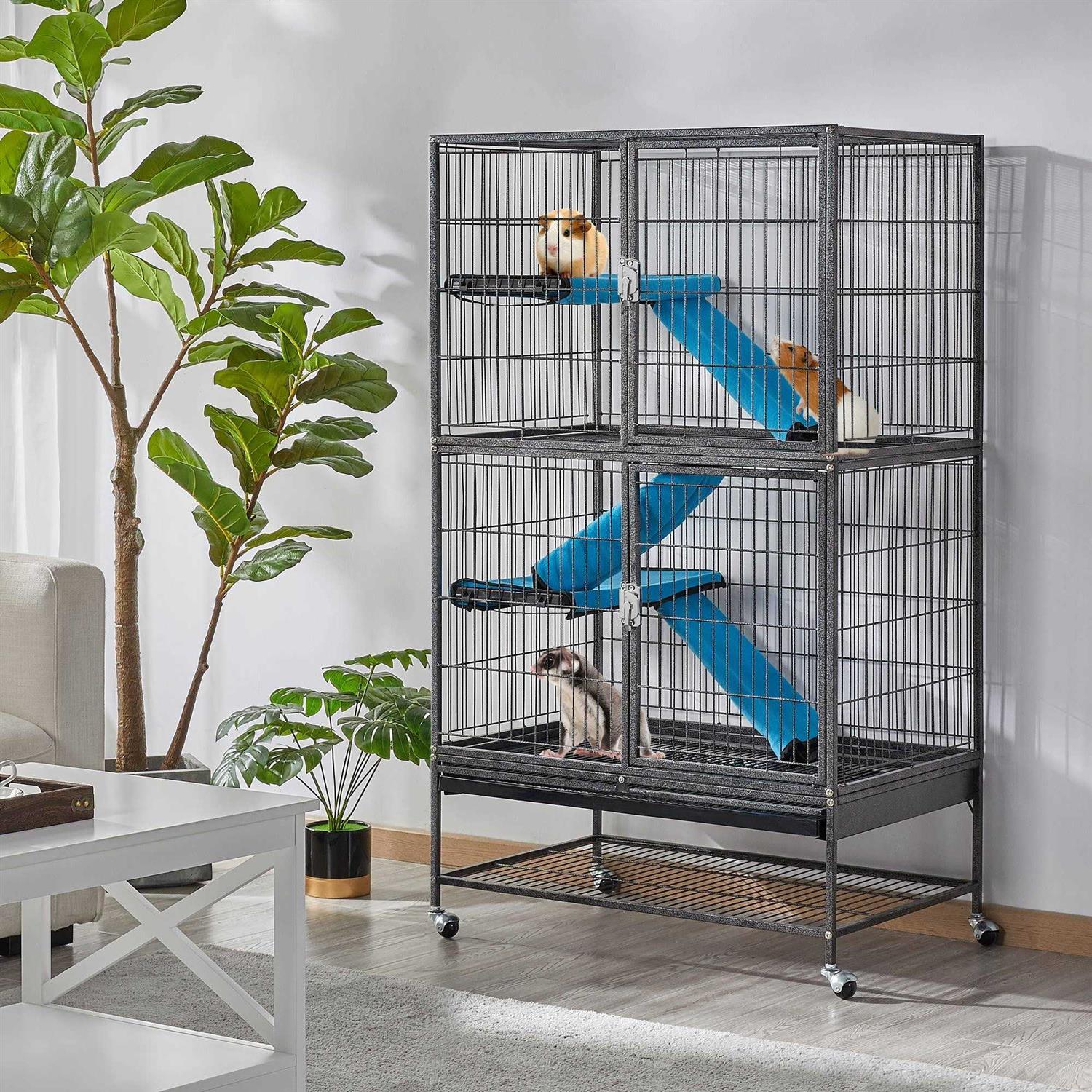 Topeakmart Hammered Black Rolling Metal Small Animal Cage with Removable Ramp - Nail Gallerys