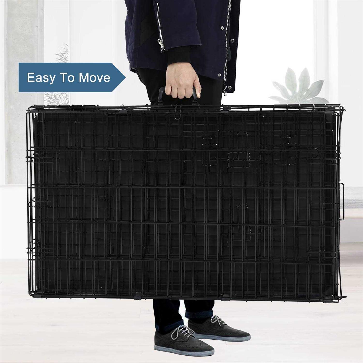 Yrllensdan Foldable Large Dog Crate for Large Dogs, Metal Wire Dog Cage with Plastic Tray and Handle Double-Door Outdoor Dog Crates and - Nail Gallerys