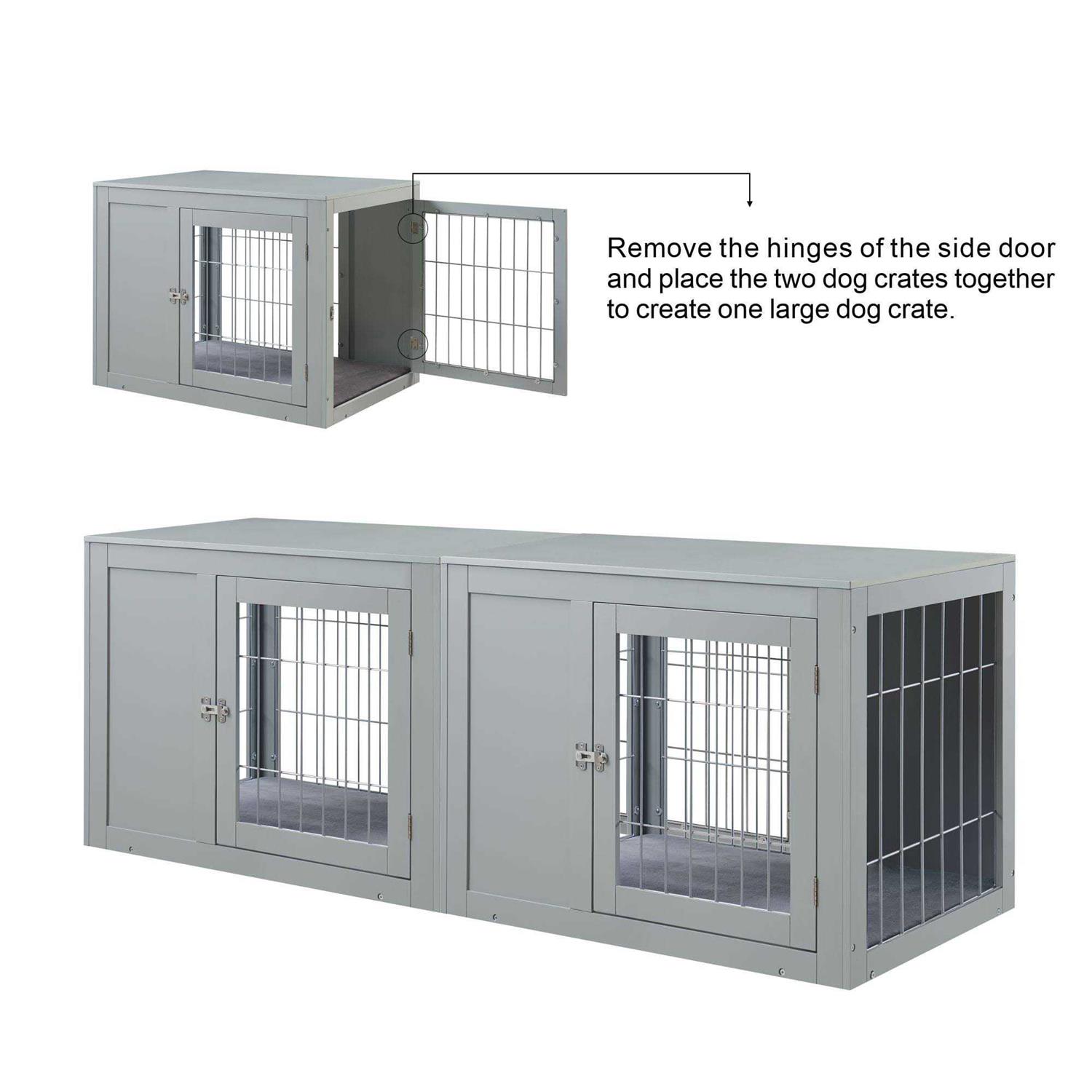 Unipaws Dog Crate End Table with Cushion Wooden Wire Pet Kennels with Double Doors - Nail Gallerys