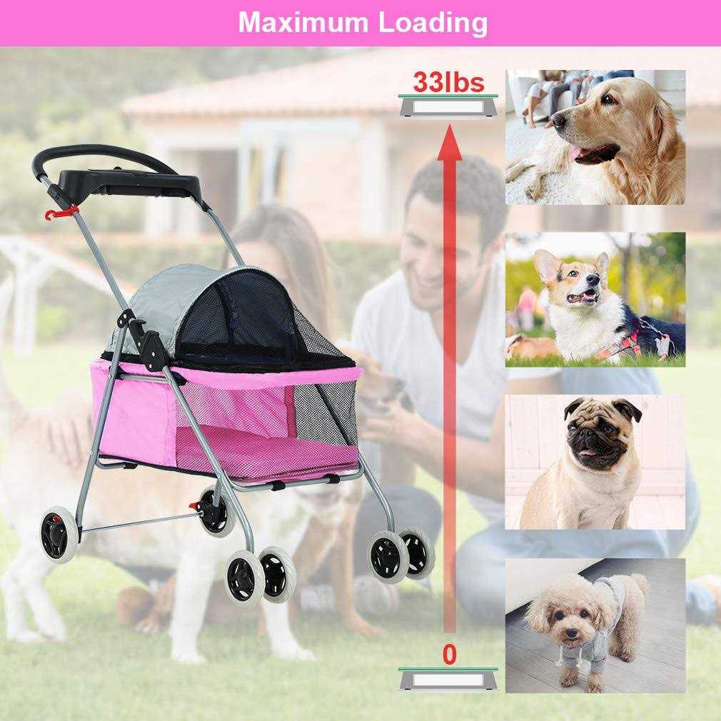 BestPet Pet Stroller 4 Wheels Posh Folding Waterproof Portable Travel Cat Dog Stroller with Cup Holder - Nail Gallerys