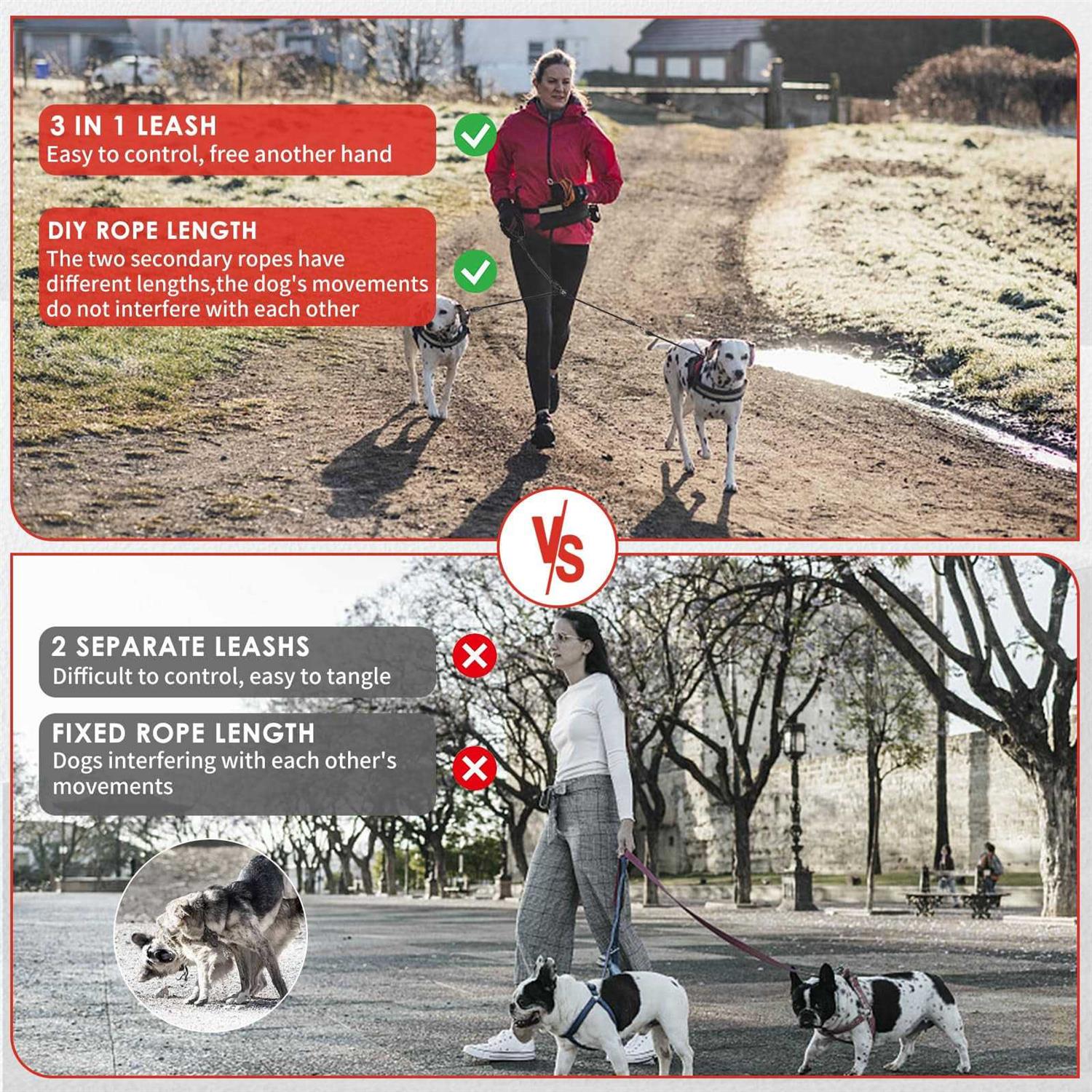 Mengbei tribe Heavy Duty 3 Dog Leash,3 Way Dog Leash No Tangle,Detachable 360° Swivel Device,Multiple Dog Leash with Padded Handle,for Walking and - Nail Gallerys