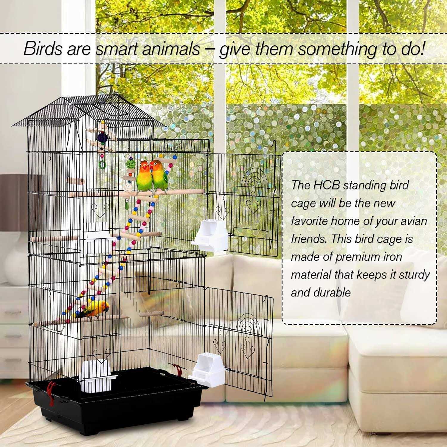HCY Bird cage 39 inch Accessories with Bird Stand Medium Roof Top Large Flight cage for Small Cockatiel Canary Parrot Parakeet Conure Finches - Nail Gallerys