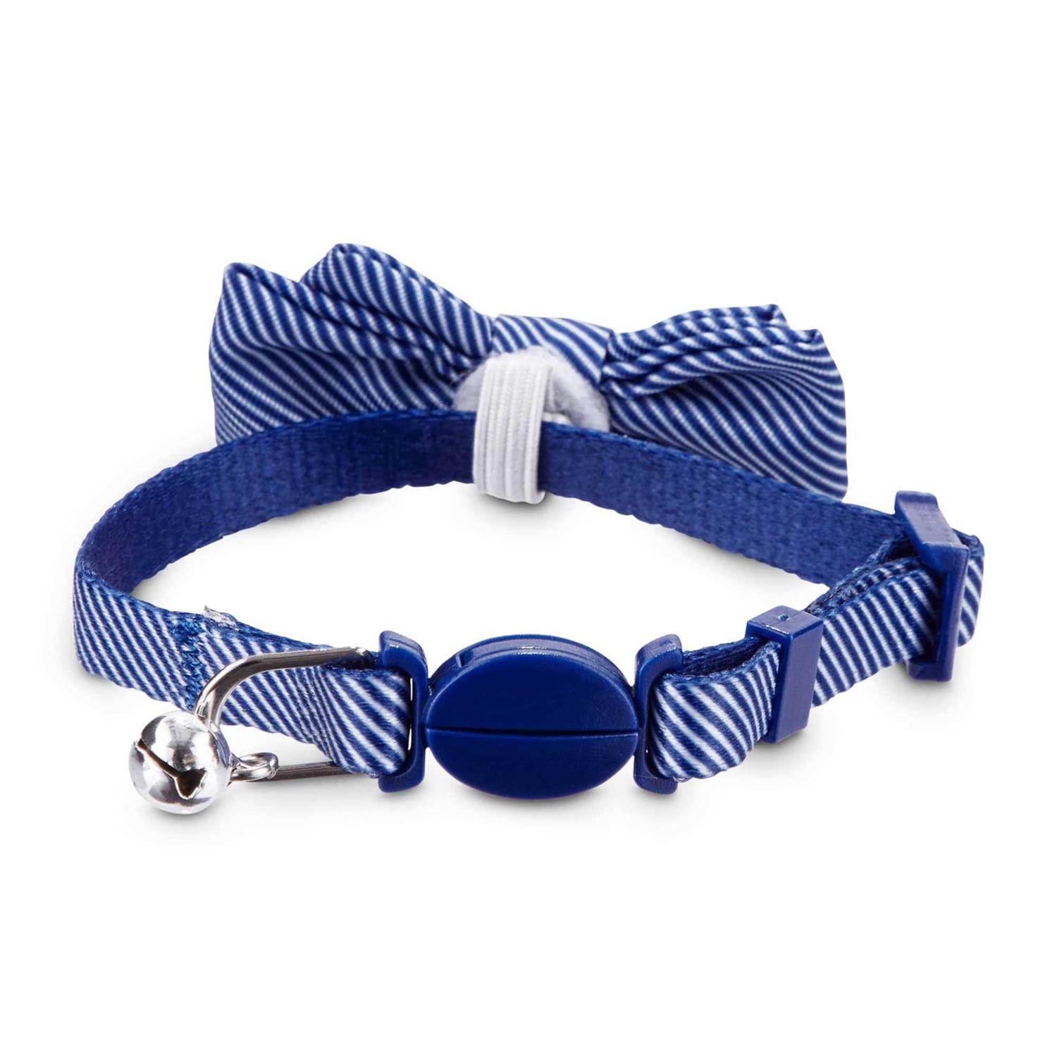 YOULY Blue Seersucker Breakaway Bowtie Kitten Collar - Nail Gallerys