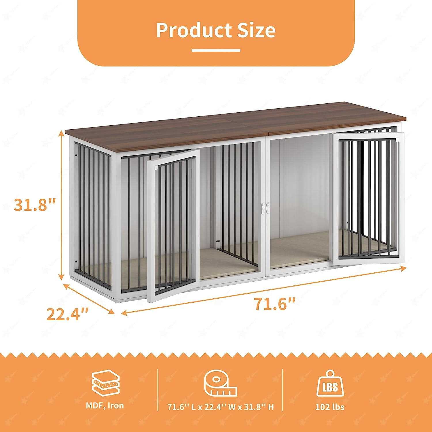 Large Dog Crate Furniture for 2 Dogs Linor Wooden Dog Crate Table with Double Doors - Nail Gallerys