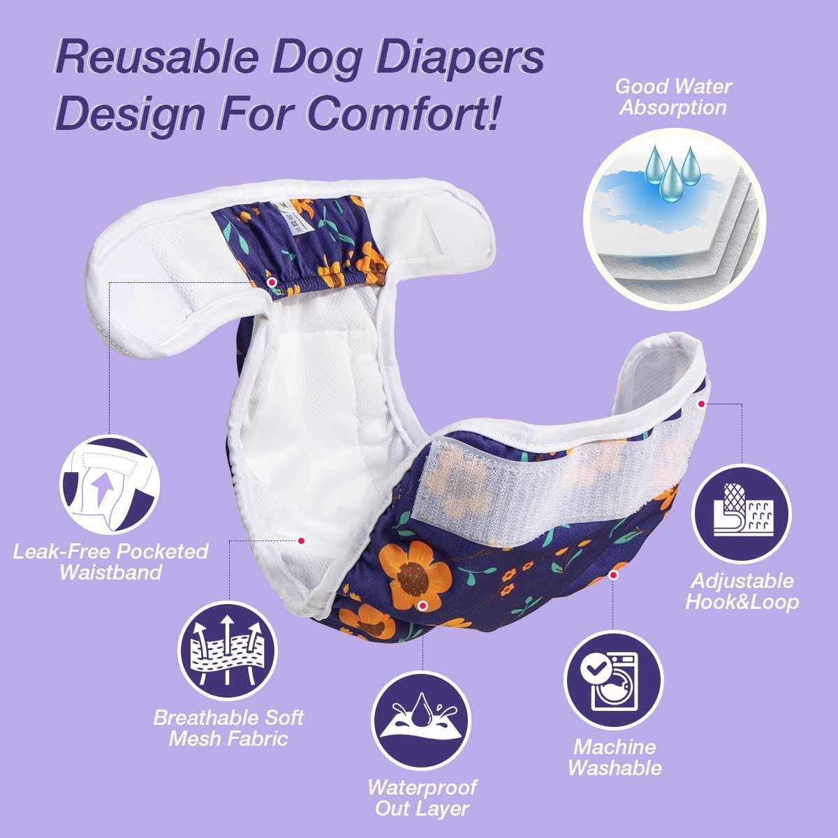 Pet Soft Washable Female Diapers Female Dog Diapers Comfort Reusable Doggy Diapers for Girl Dog in Period Heat - Nail Gallerys