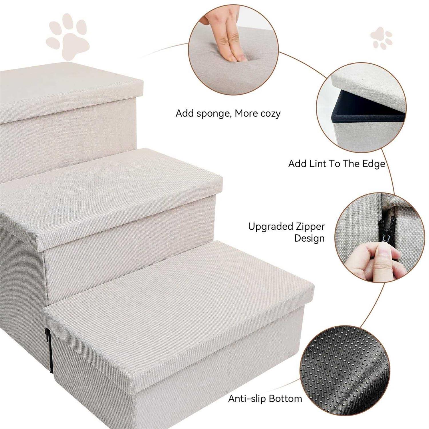 Dog Stairs, Dog Steps for High Beds, Foldable Pet Stairs for Small Medium or Large Dogs Puppy with Storage for Bed and Couch - Nail Gallerys