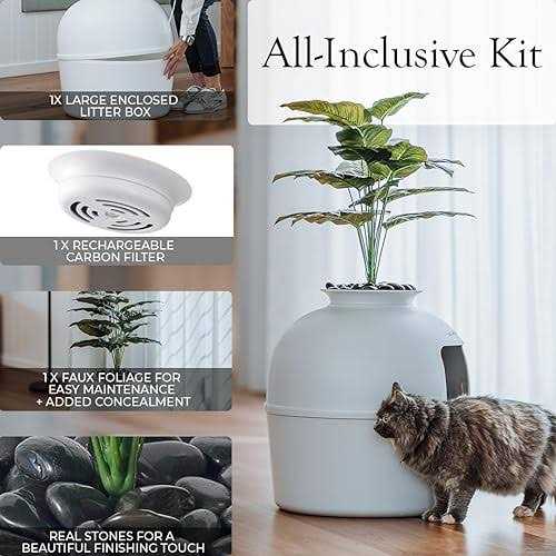 Secret Litter Box by Bundle & Bliss Hidden Litter Box Enclosure with Odor Control Carbon Filter, Faux Plant and Real Stones - Nail Gallerys