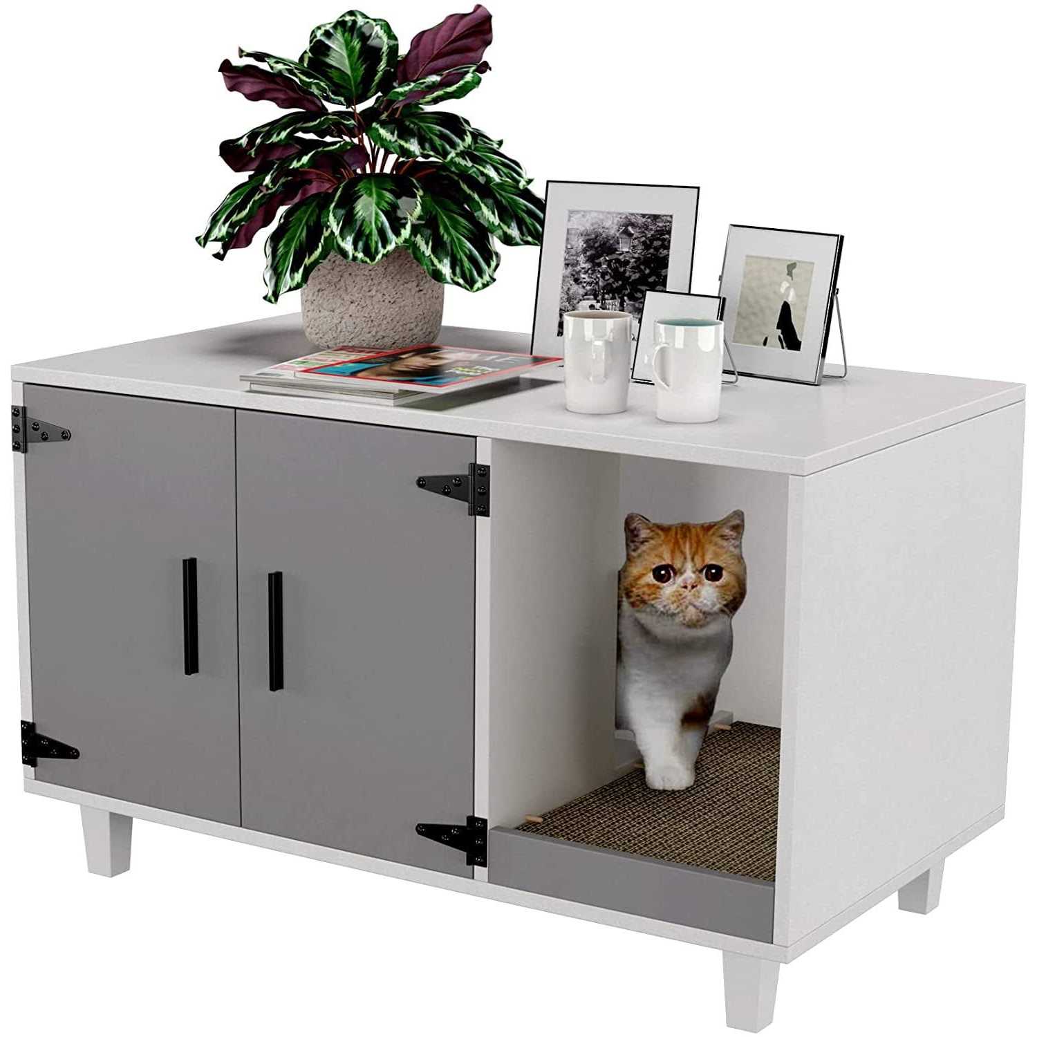 GDLF Pet Crate Cat Washroom Hidden Litter Box Enclosure as Table Nightstand with Scratch Pad,Stackable - Nail Gallerys
