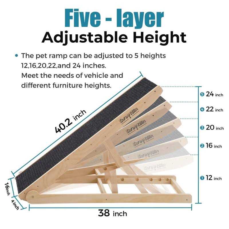 Sweetbin Wooden Adjustable Pet Ramp for All Dogs and Cats Non Slip Carpet Surface and Foot Pads - Nail Gallerys