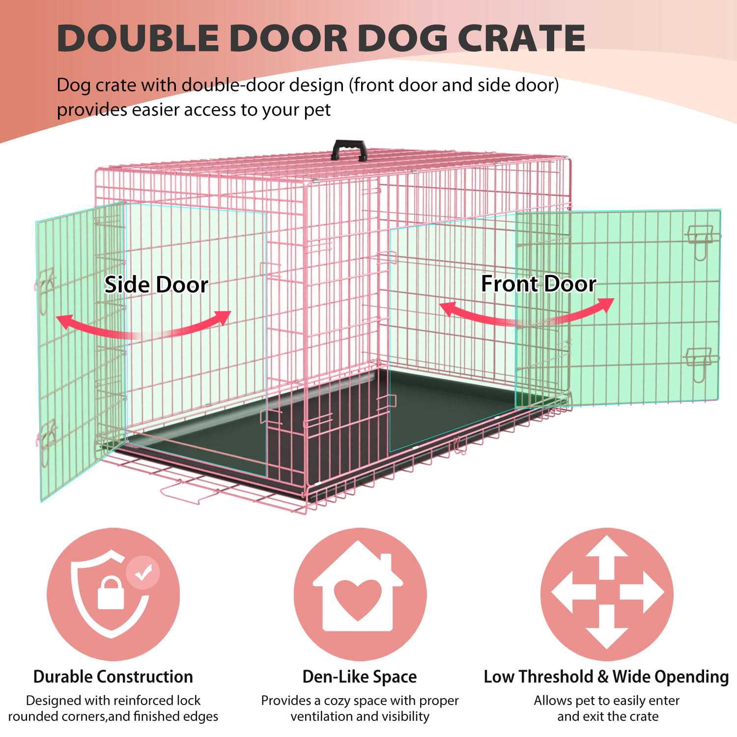 Yrllensdan Dog Crate, Dog Crates and Kennels Dog Foldable Large Dog Crate for Large Dogs with Handle Double-Door Outdoor Metal Wire - Nail Gallerys