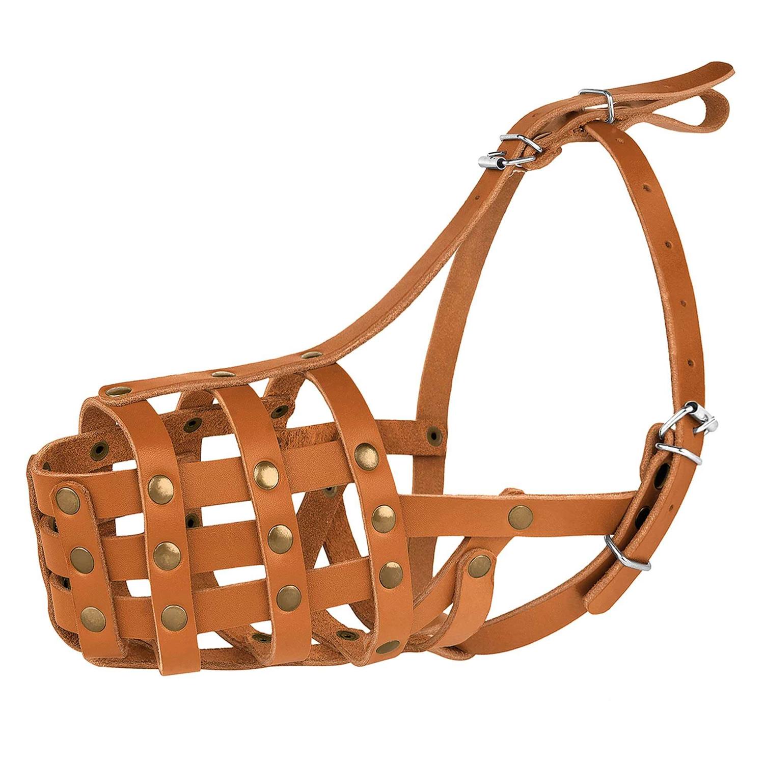 MUROM Leather Dog Muzzle German Shepherd Adjustable Breathable Doberman Dalmatian Setter Basket Medium Large Breeds Black Brown Red Gr - Nail Gallerys