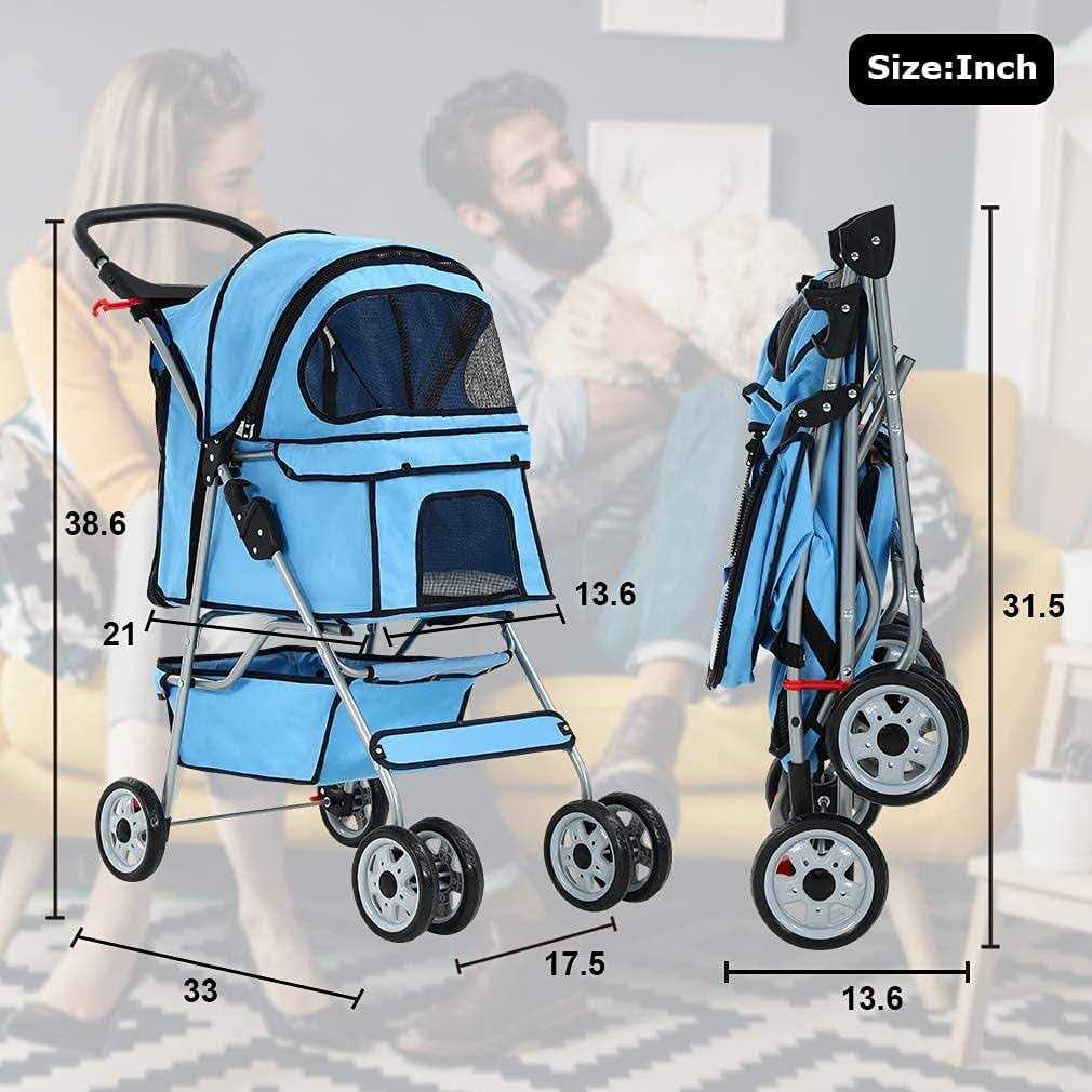 BestPet Pet Stroller Cat Dog Cage Stroller Travel Folding Carrier - Nail Gallerys