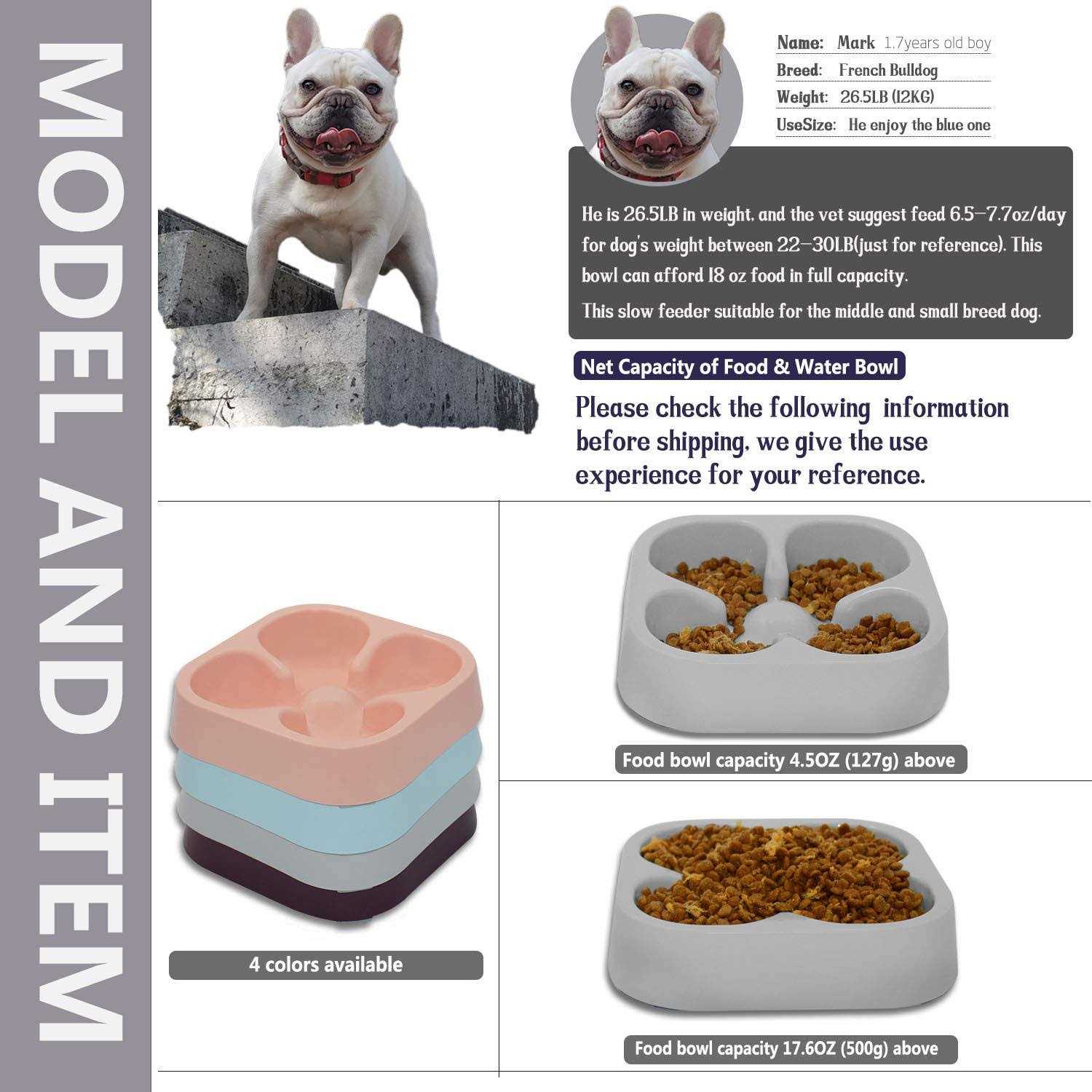 Hifrenchies Healthy Slow Feeding Dog Bowl for French Bulldog -Slow Feeder Dog Bowl No Chocking Dog Cat Food Bowl with Striped Shape Pattern - Nail Gallerys