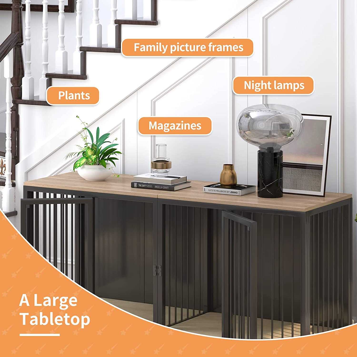 Large Dog Crate Furniture for 2 Dogs Linor Wooden Dog Crate Table with Double Doors - Nail Gallerys