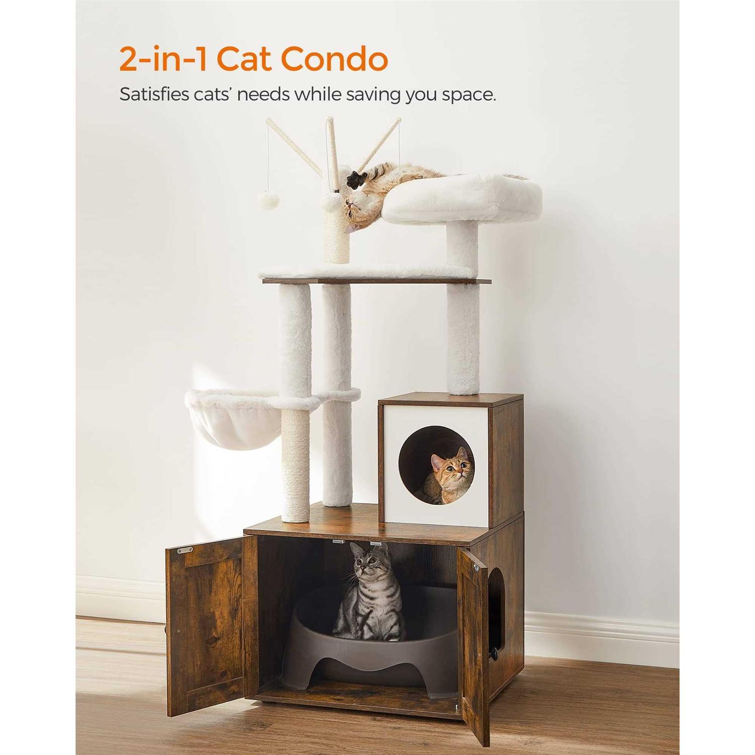 Feandrea WoodyWonders Cat Tree with Litter Box Enclosure 2-in-1 Modern Tower - Nail Gallerys