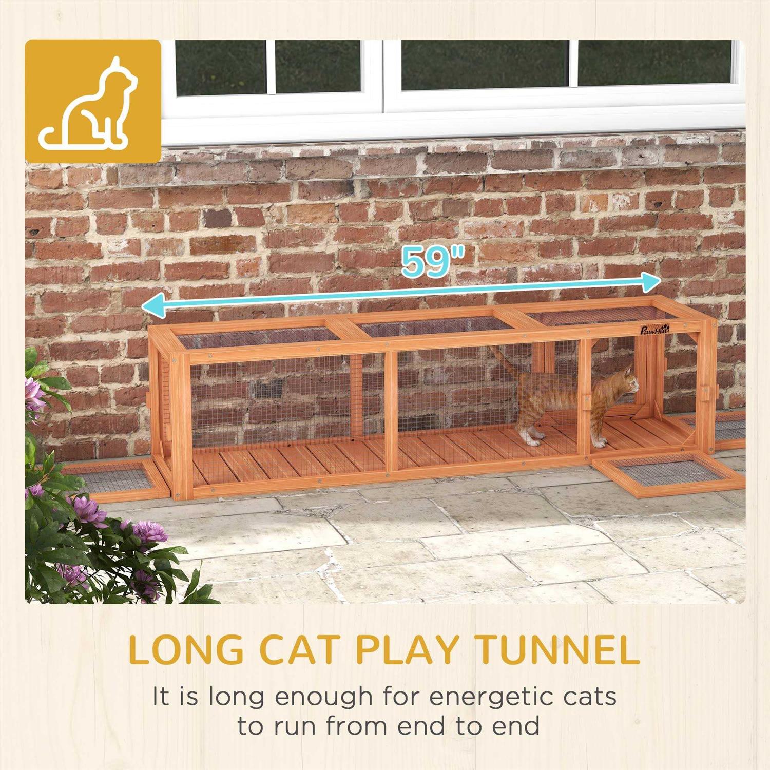 PawHut 59 Long Cat Tunnel with Extendable Design Wooden Outdoor Cat Tunnel House with Weather Protection - Nail Gallerys