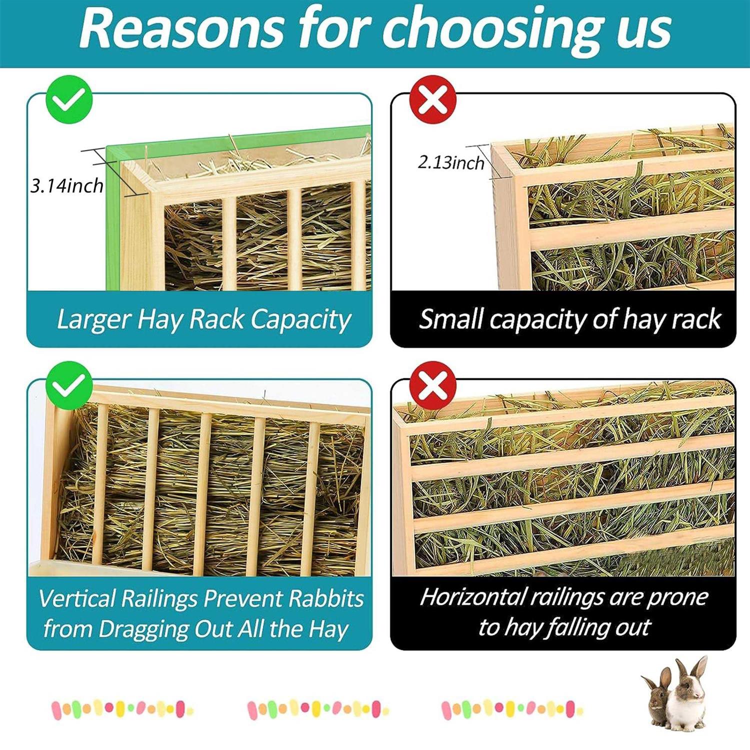 3 in 1 Rabbit Hay Feeder with Litter Box Wooden Bunny Hay Feeder Guinea Pig Hay Holder with Toilet Small Animal Hay Holder Rack Manger - Nail Gallerys