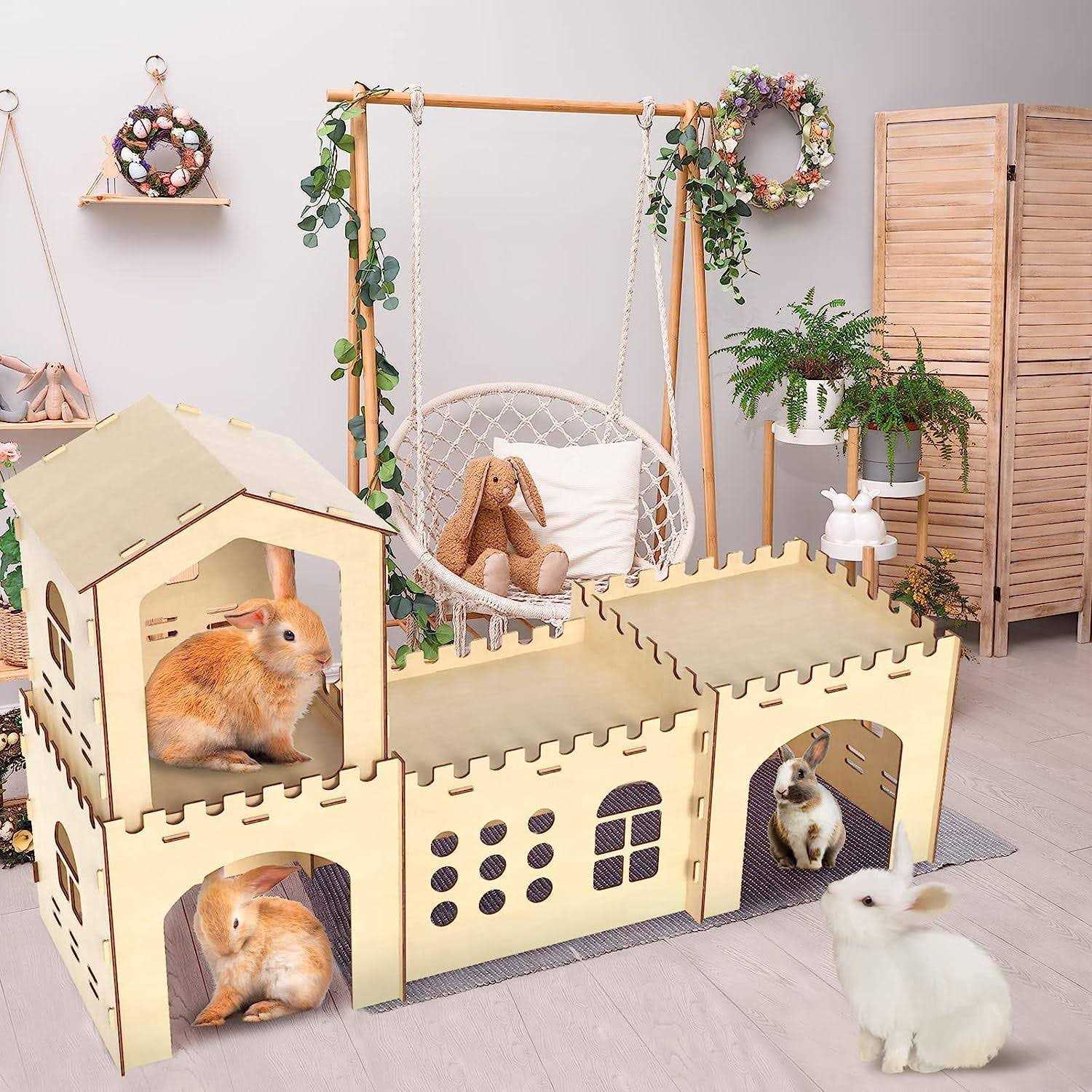 Extra Large Rabbit Hutch, Wooden Rabbit Houses and Hideouts Large Wooden Rabbit Castle Bunny Hideout - Nail Gallerys