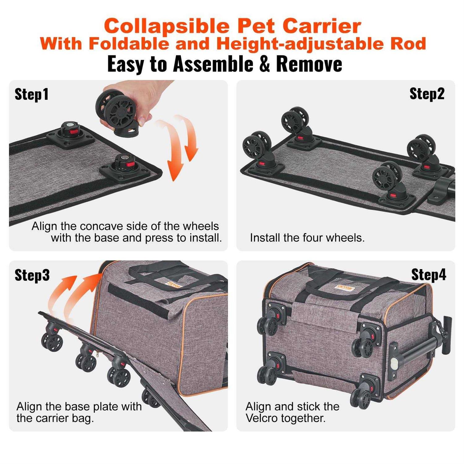 VEVOR Cat Carrier with Wheels, Airline Approved Rolling Pet Carrier with Telescopic Handle and Shoulder Strap - Nail Gallerys