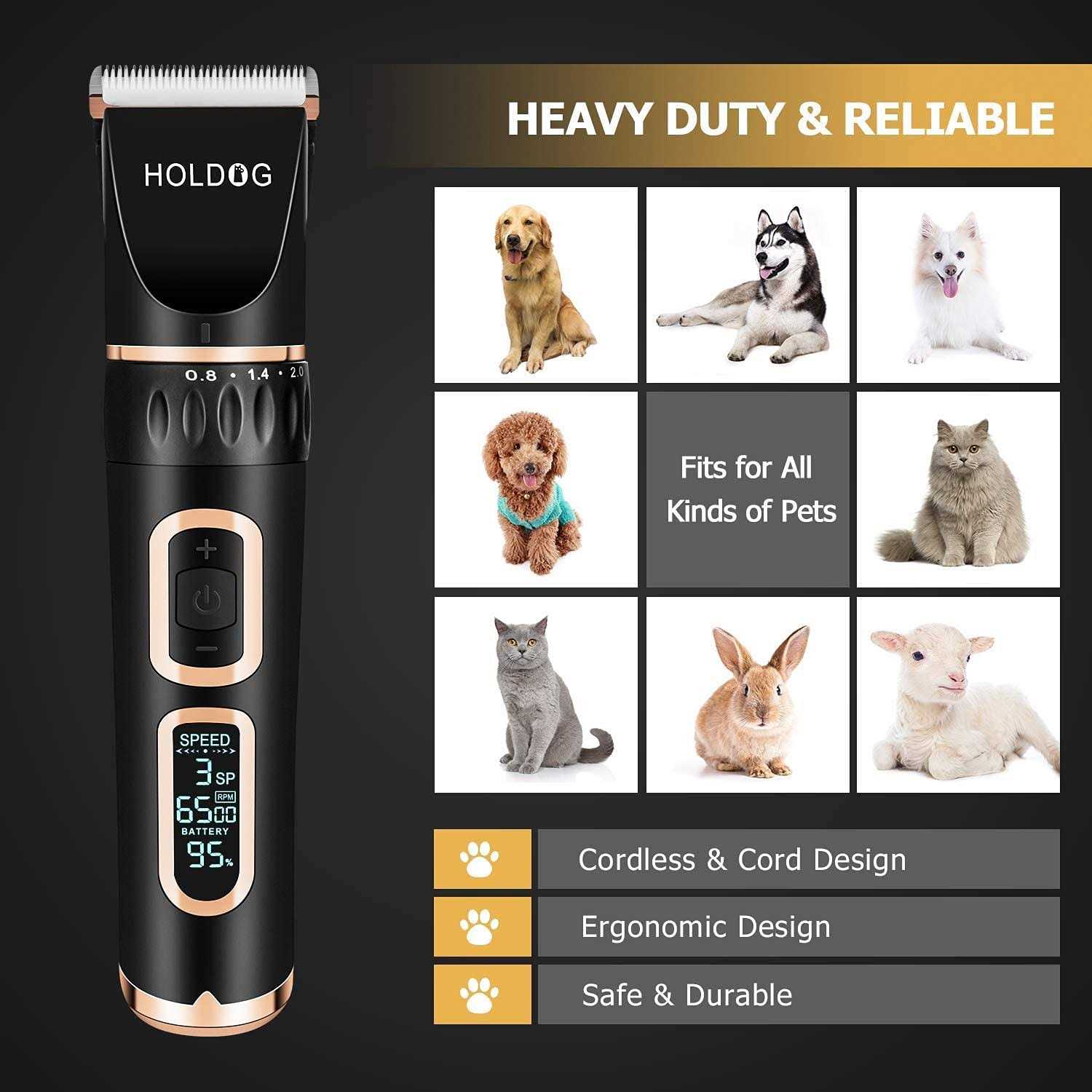 Dog Clippers Professional Heavy Duty Dog Grooming Clipper 3-Speed Low Noise High Power Rechargeable Cordless Pet Grooming Tools for Small & Large Dog - Nail Gallerys