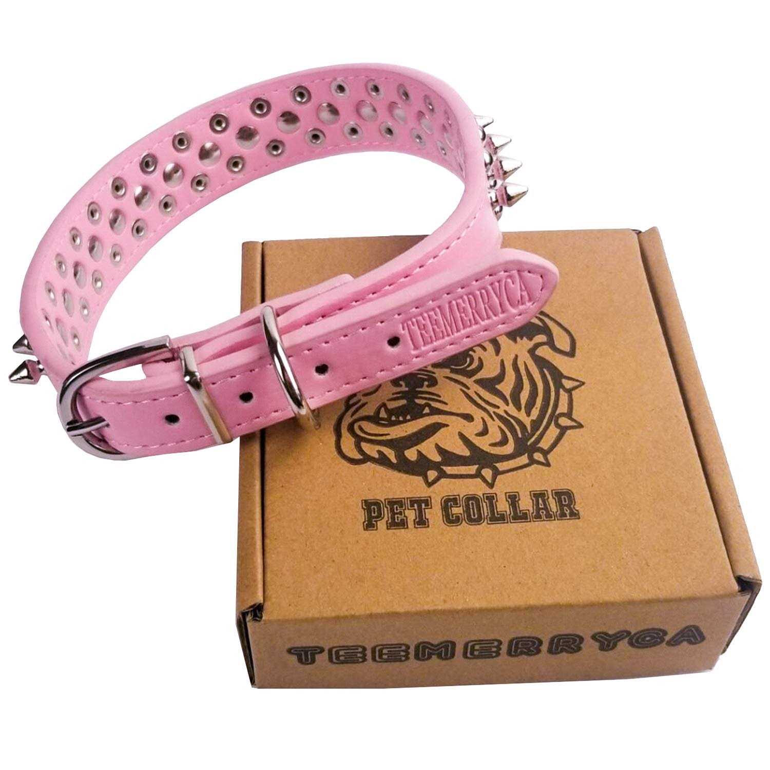 Teemerryca Adjustable Leather Spiked Studded Dog Collars with a Squeak Ball Gift for Small Medium Large Pets Like Cats/Pit Bull/Bulldog - Nail Gallerys