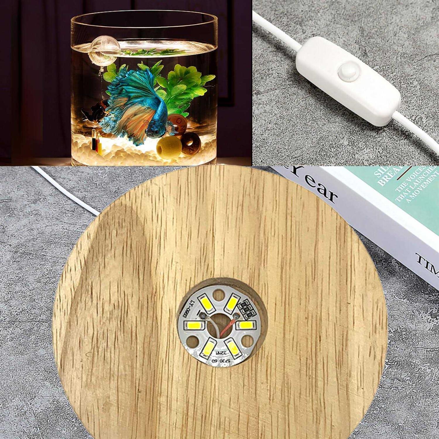 SANOSY Aquarium Starter Kits 0.81-Gallon Fish Tank for Beginner Cylindrical Betta Fish Bowl with Wooden Base LED Light Water Pump - Nail Gallerys