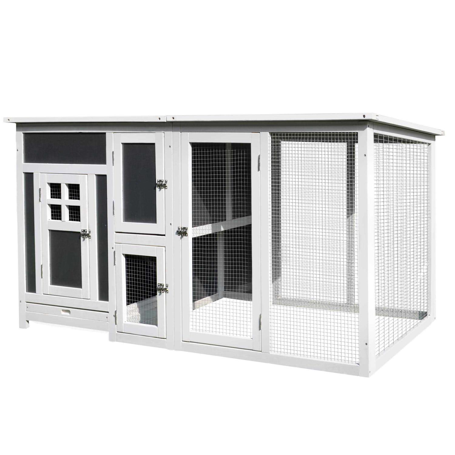 PawHut 63 Outdoor Chicken Coop Wooden Chicken Cage with Run Area - Nail Gallerys
