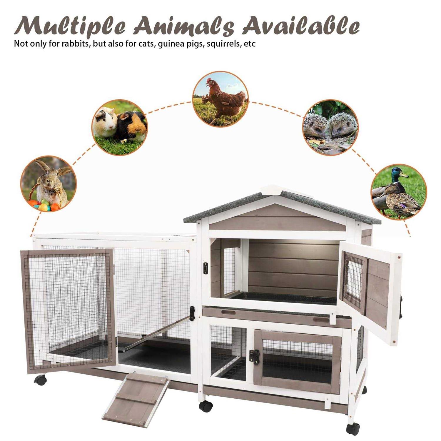 Gowoodhut Rabbit Hutch Indoor Outdoor 2 Story Bunny Cage with 3 No Leak Trays,55.31 L Guinea Pig Cages Rabbit Cage with 6 Wheels for Guinea Pig - Nail Gallerys