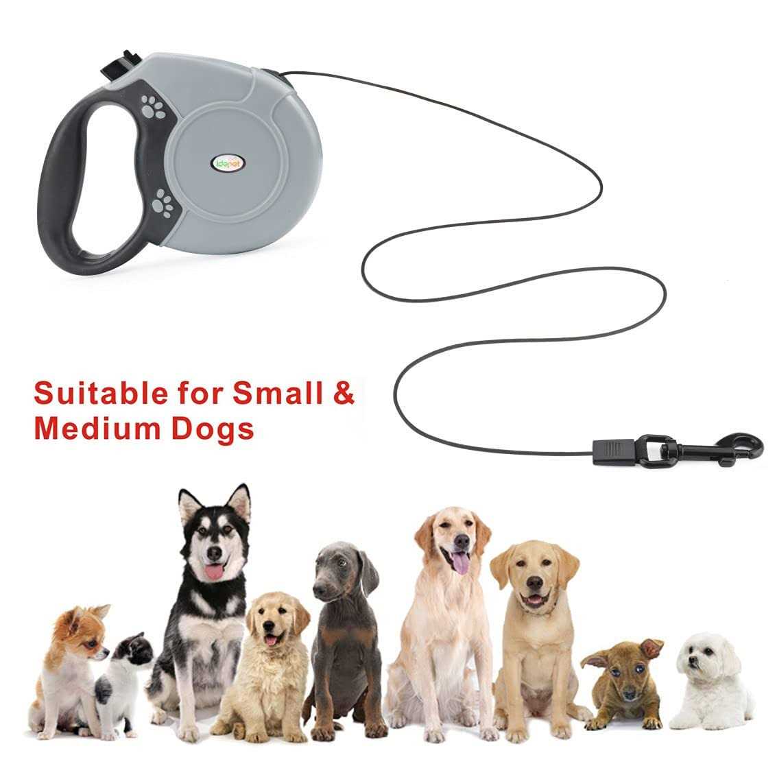 Idepet Heavy Duty Retractable Dog Leash for Small and Medium Dogs, Anti-Chewing Steel Chain 360 Degree Tangle-Free,Break and Lock System,16ft Leash - Nail Gallerys